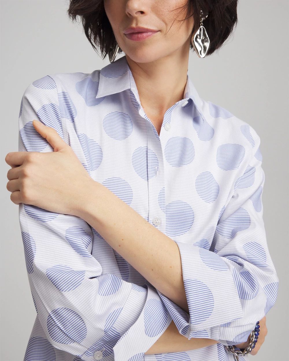 No Iron™ Polka-Dot Stretch Sateen Shirt | Chico's No Iron™ Polka-Dot Stretch Sateen Shirt | Chico's